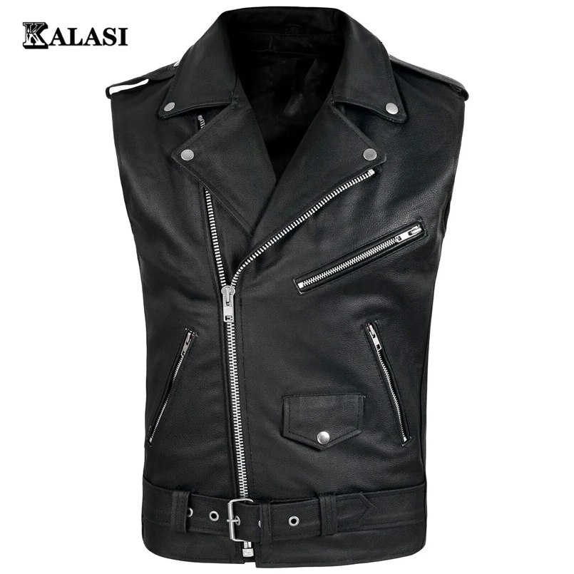 PU Men Vest Waistcoat Jacket Turn-Down Vests Sleeveless Leather Clothes Male Clothing 260929