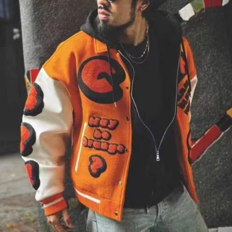 Streetwear Varsity Jacket Men Splicing PU Leather Sleeves Spring Autumn Embroidery Baseball Jacket Coats Men Clothing Outerwears 261016