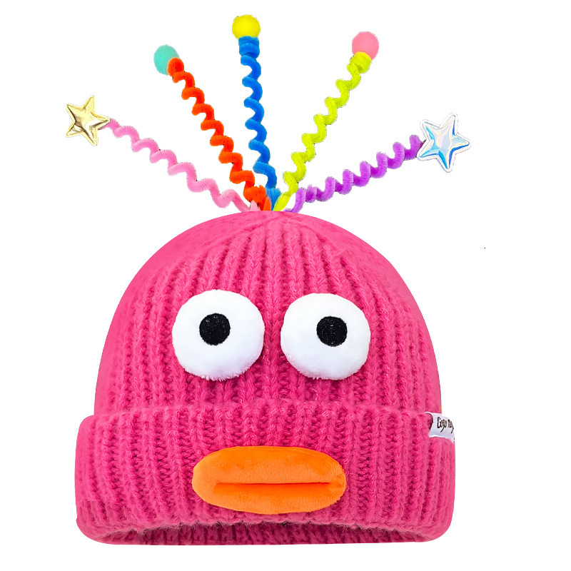 Cute Ugly Funny Knitted Beanie for Women, Autumn and Winter, Face Slimming Cartoon Warm Ear Protection Hat, New Couple Style