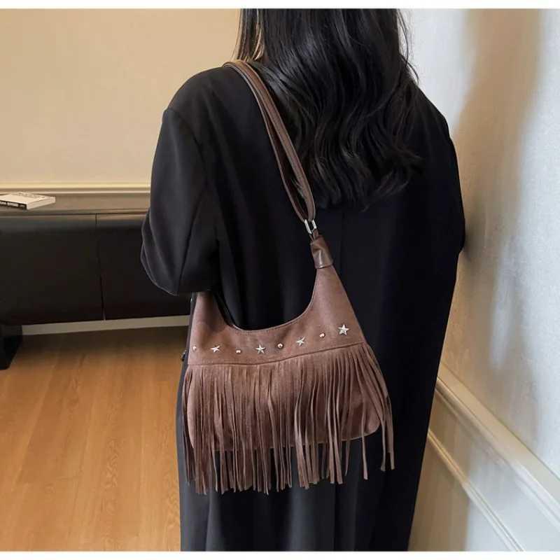 Cross Body Totes Women's Versatile Solid Color Suede Fringe Shoulder Hobo Bag Casual Office Work Daily Travel Crossbody Purse Hand Bags for Wom