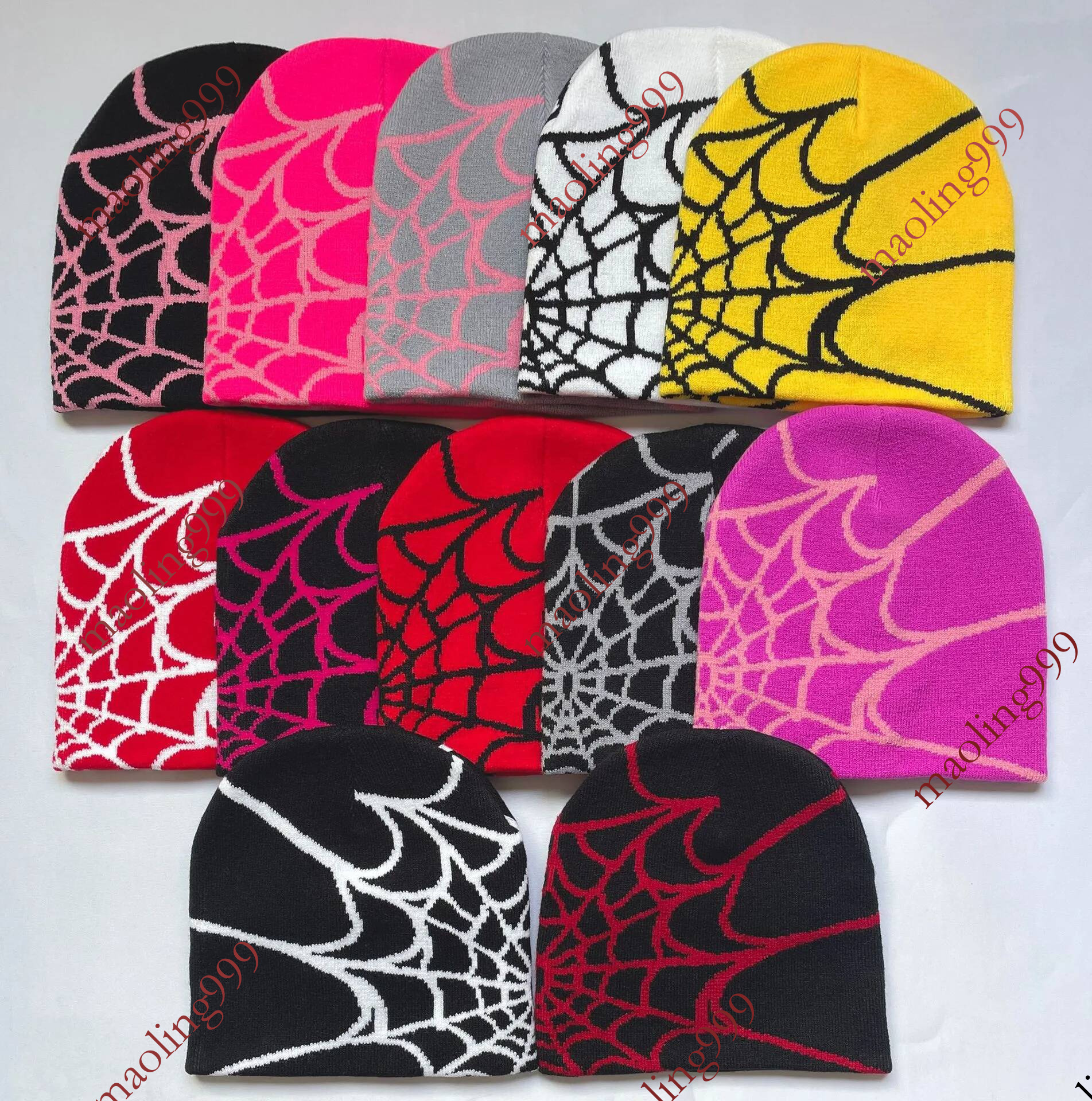 Fashion Y2K Gothic Spider Web Pattern Wool Acrylic Knitted Hat Women Beanie Winter Warm Beanies Men Casual Skull Caps