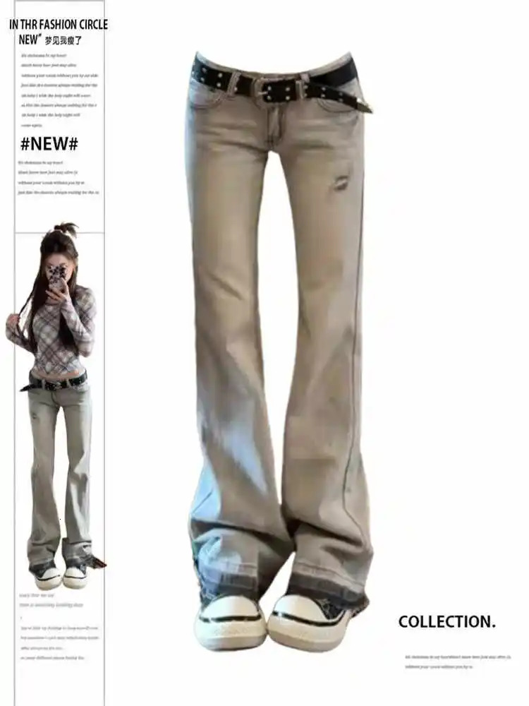 Womens Low Rise Jeans Embroidered Flared Denim Pants American Retro Y2k High Street Bell Bottom Harajuku 2000s Korean 261017
