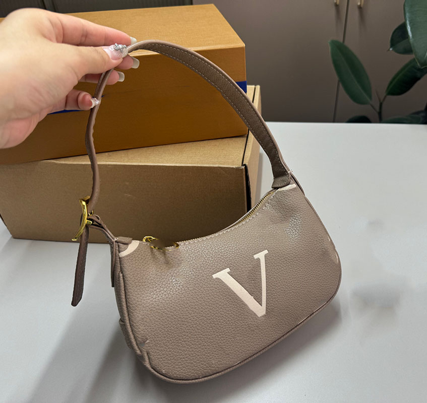 Designer Bags Women Vintage Monogram Print Hobo Shoulder Bag Crescent Half Moon Underarm Purse Ladies Zipper Small Handbag For Daily Commute