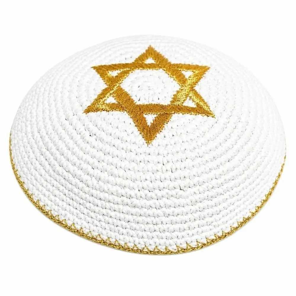 Beanie/Skull Caps Round Shape Je Kippah for Men David Star Embroidery Breathable Knitted Ethnic Cap Skull Cap Retro Je Hat Q261017