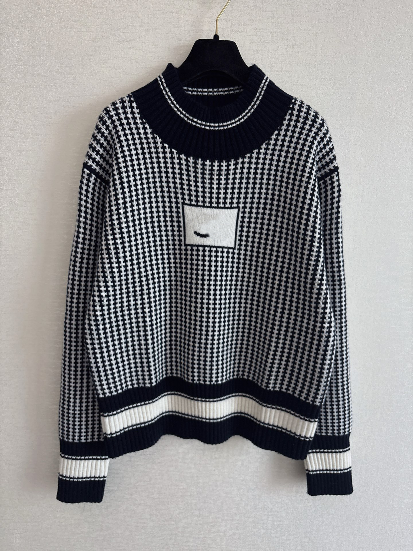 Designer Shenzhen 26 Autumn And Winter New Houndstooth Round Neck Retro Color-Block Loose-Fit Pullover Knit Sweater For Women dbb7