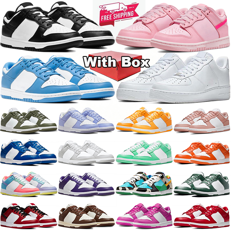 with box panda airforcr 1 running shoes designer black white womens mens trainers university blue brown unc pink outdoor sports sneakers