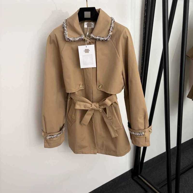 Women's Jackets Designer New fitted, belted tweed trench coat with long-sleeved, short design, paired with detachable long-sleeved shawl and ve