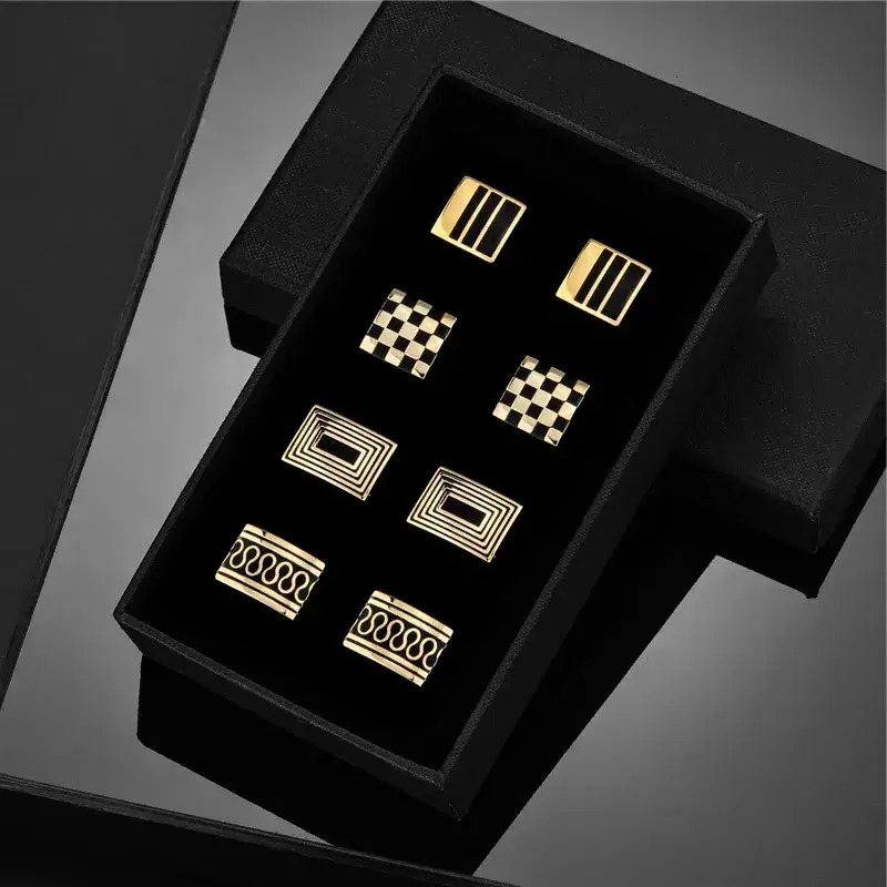 Cufflink 4 Pair Cufflinks For Mens With pair Gift Box Man Shirt Wedding Guests Gifts Men Husband Business Tie Clip Bullet Ba