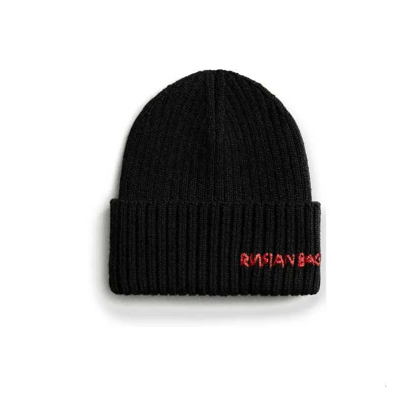 Beanie/Skull Caps Unisex Monogram-embroidered Wool Beanie Winter Wool Blend Knitted Beanie Hat Letter Embroidered Skull Cap Casual Warm Knit Hat Q26