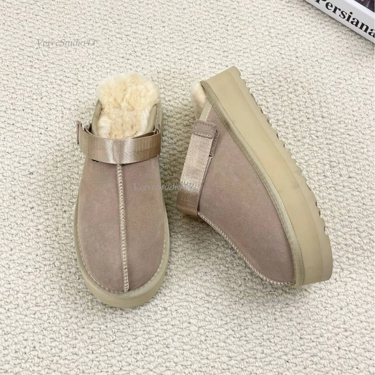 Designer uggswomens Uggswomens Boots Tasman Man Tazz Slippers Sheepskin Fur Australia Mustard Seed Ultra Mini Platform Boot Slip on Cowhide f51