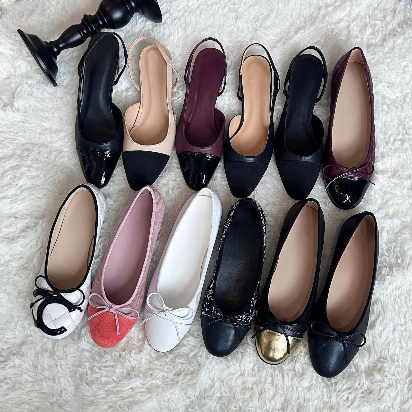 Designer Dress Shoes Women Stylish Two Tone Ballet Flats Quilted Genuine Leather Womens Sandals With Metallic Cap And Satin Bow Accent For Casual Pa