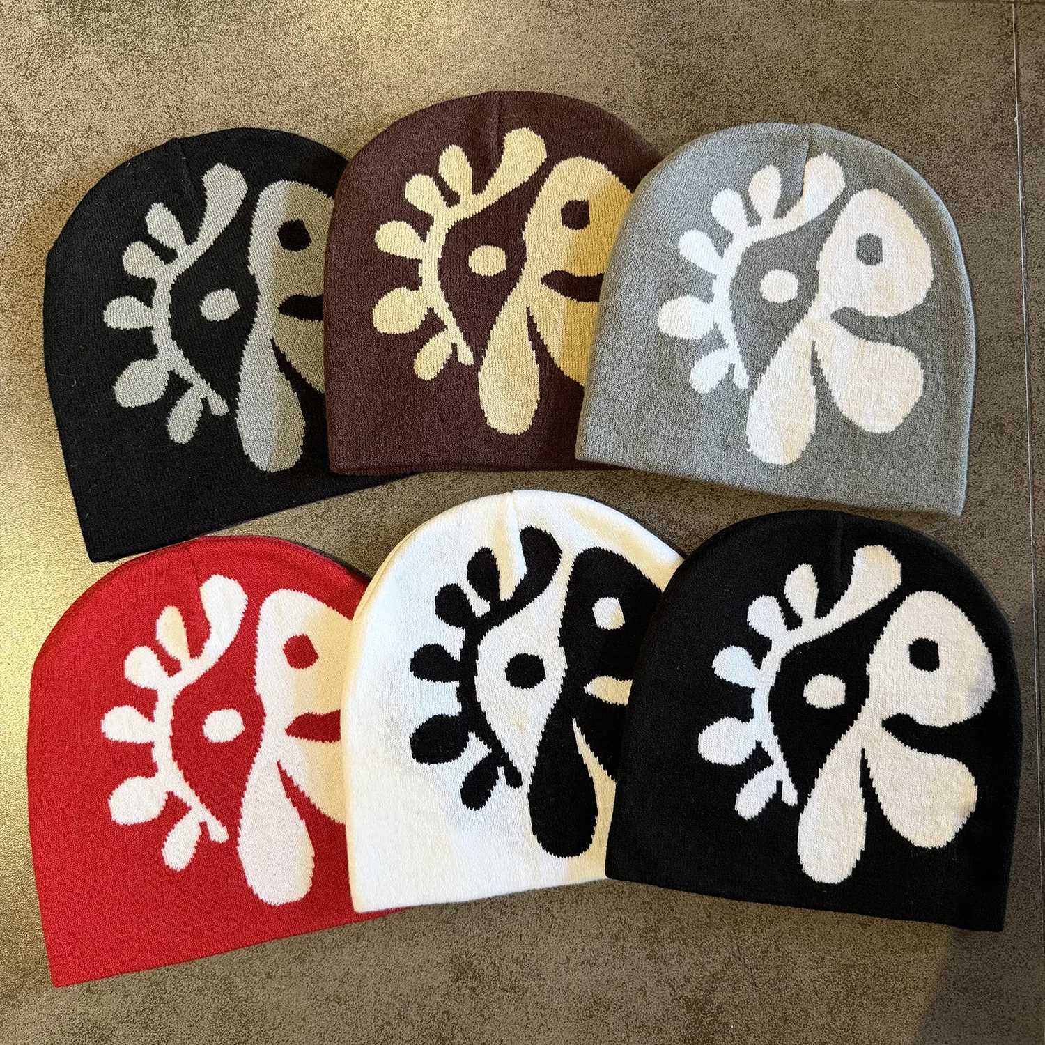 Beanie/Skull Caps 1pc Women Floral Knit Beanie Hat Flower Jacquard Skullcap Soft Stretchy Warm Cozy Headwear for Fall Winter Casual Street OutfitsT2