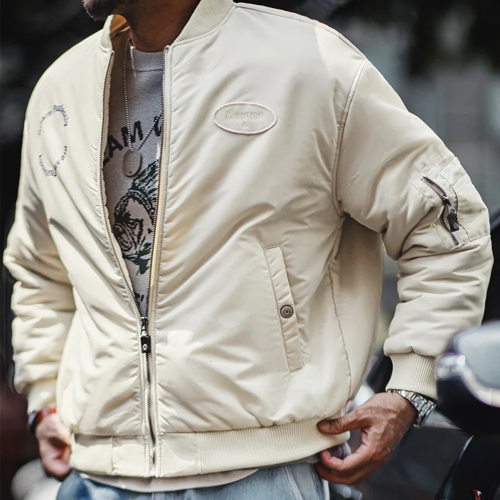 Maden Retro MA1 Bomber Jacket Solid Color Zippered Cotton-padded Pilot Jacket Warm Baseball Coat for Autumn and Winter Parka 261015