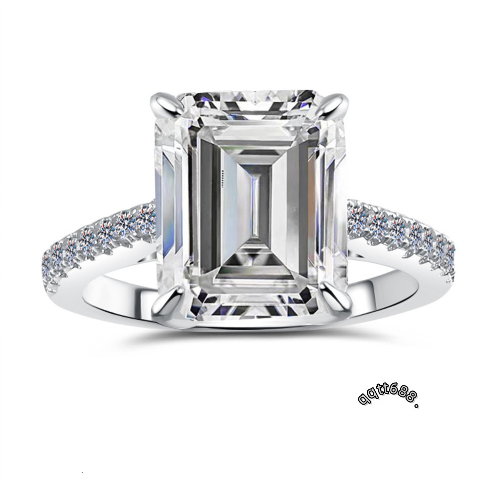 5CT Emerald Cut Moissanite Rings D Color VVS1 925 Sterling Silver Wedding Promise Ring for Women Engagement