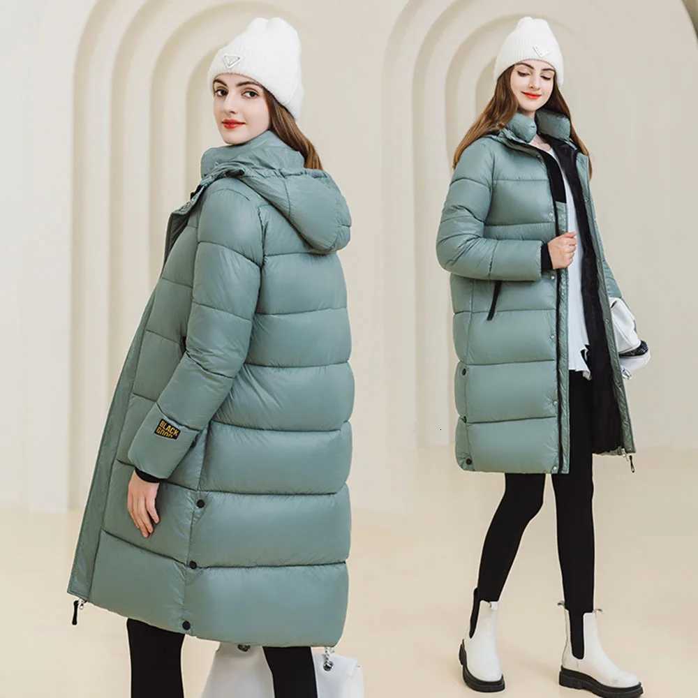 Women's Down Parkas 2024 Winter Black Gold Down Jacket For Women's Classics Loose Cotton Coat Over Knee Hooded Parka Ladies Trend Thicken