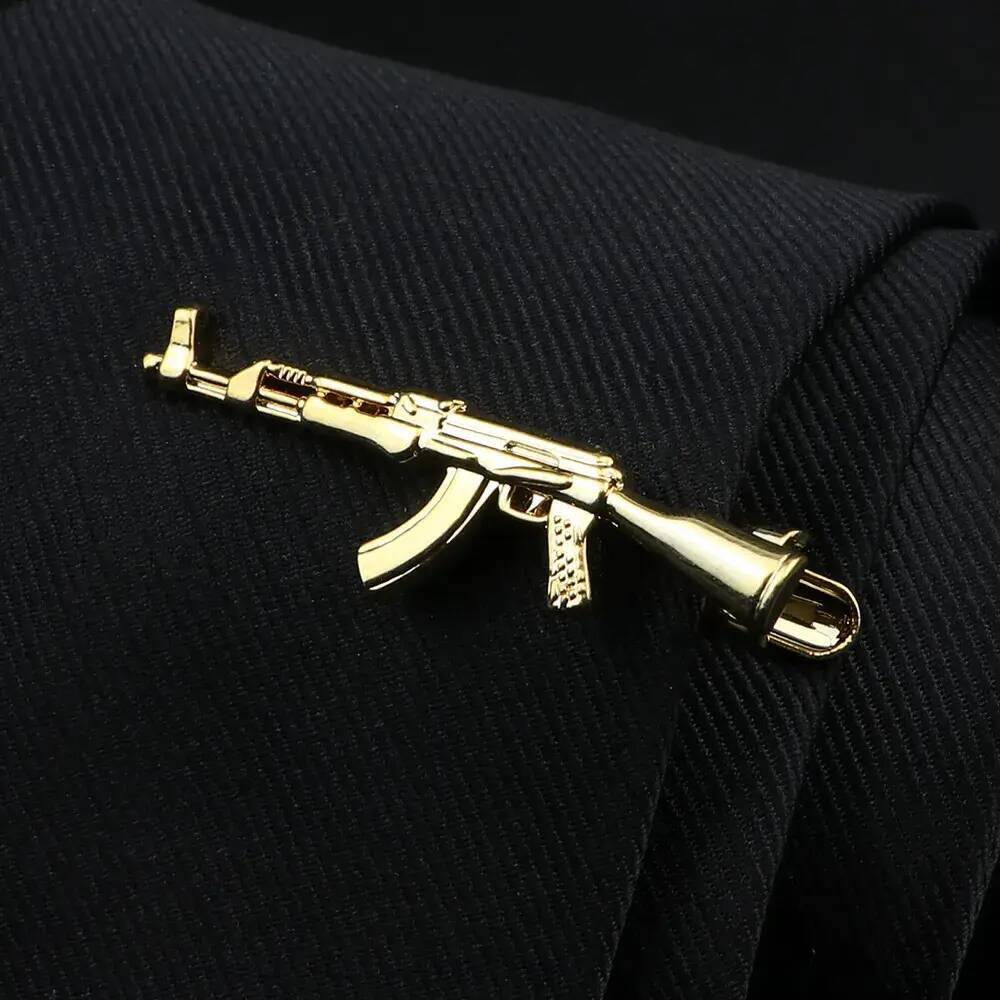 Stainless Steel Cufflink Tie Clip Matching Combo Set Gold Silver Color Feather Gun Pen Beard Shape Metal Clip For Bar Necktie Clips Pin Wedding Tie