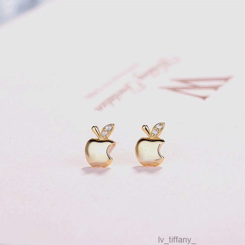 DHcollections Miniature Gold Apple Earrings with Pure Sier Posts for Women Exquisite Simple Versatile Creative Earrings Korean and Japanese Style Ea