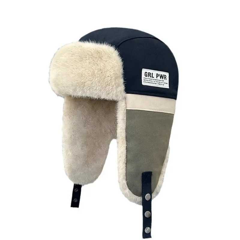 Trapper Hats New Plush Bomber Hats for Men Women Thickened Warm Neck Protection Ski Hat Winter Korean Version Fashion Contrasting ColorT261017