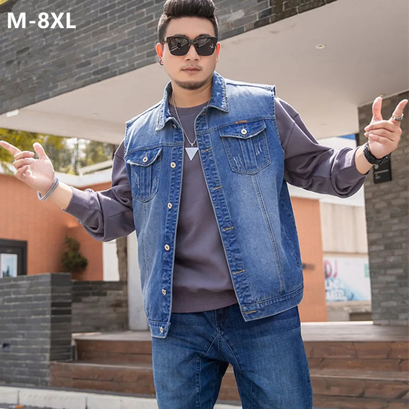 Denim Waistcoat Men Blue Jeans Sleeveless Jacket 7XL 6XL 8XL Autumn Slim Hip Hop Cowboy Male Vest Plus Size Hommes Jeans Veste 261015
