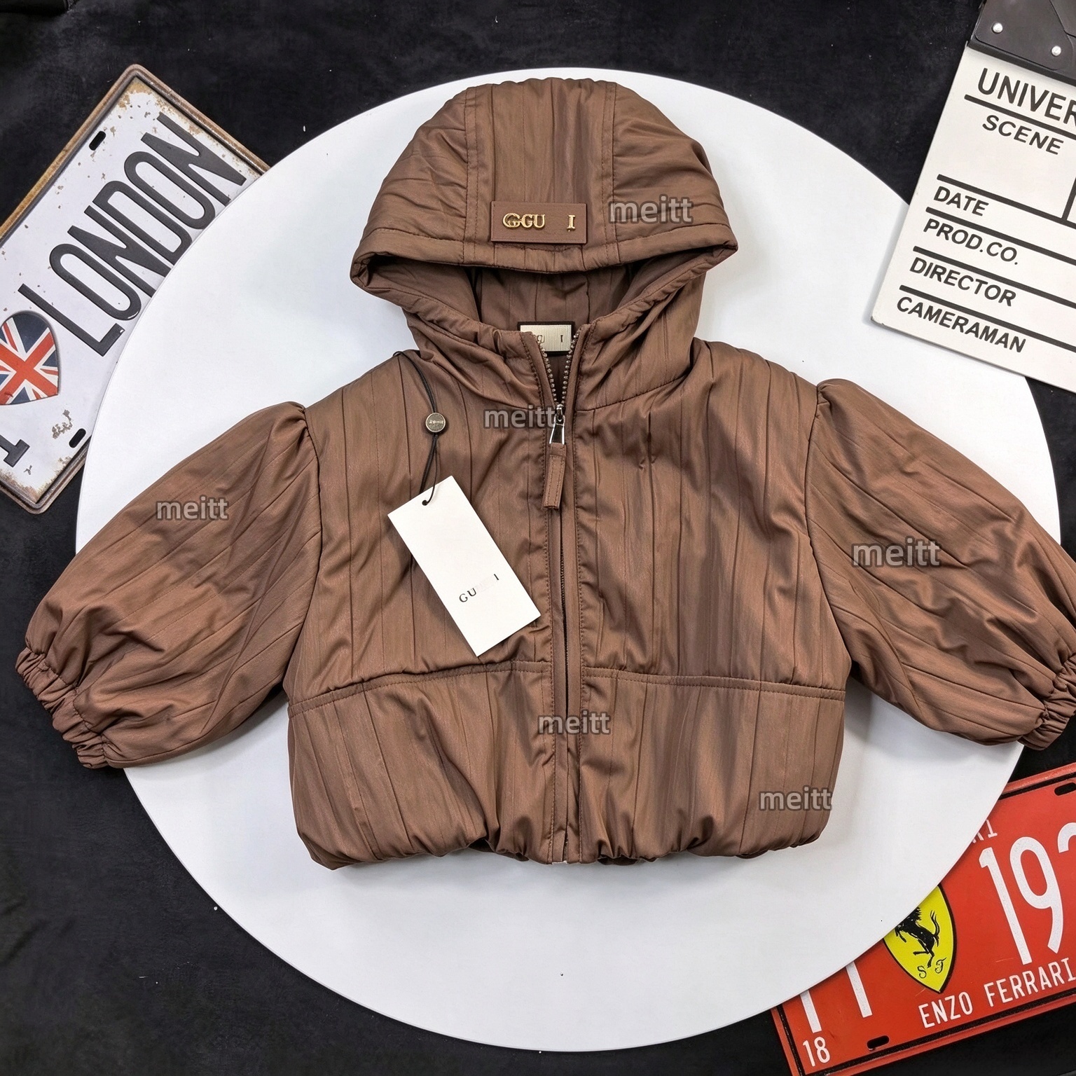 Free Shipping Kids Brown Hooded Quilted Puffer Jacket Toddler Lightweight Padded Coat Children Windproof Warm Zipper Outerwear Kids Winter Casual Ou
