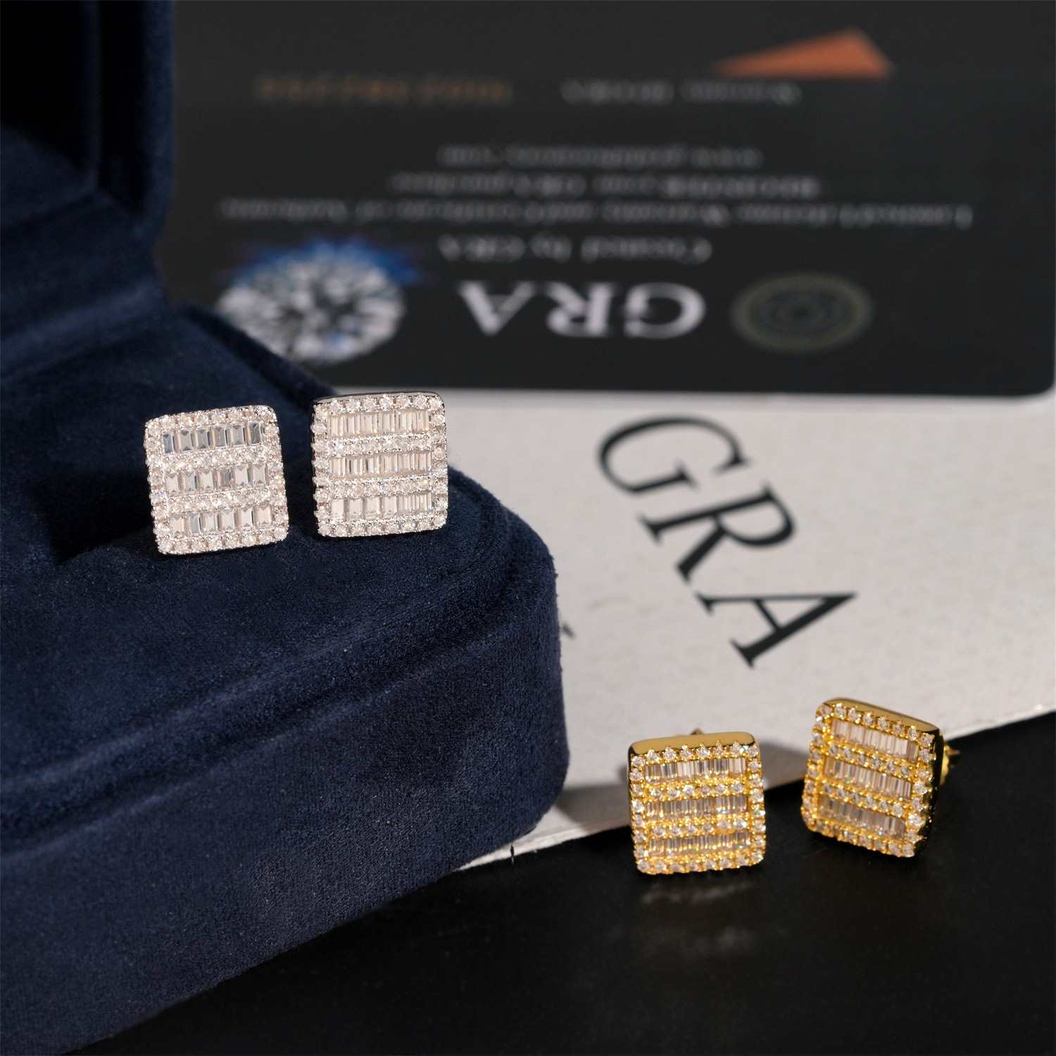 Popular : 10.7mm square S925 silver inlaid with moissanite, high-end unique earrings for men women in style