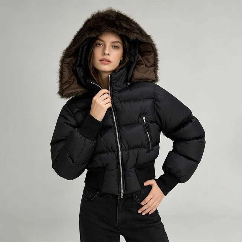 Women's Down Parkas 2026 Y2K style women's winter short zipper cotton jacket fur collar hoodie ribbed cuffs for warmth street fashion jack
