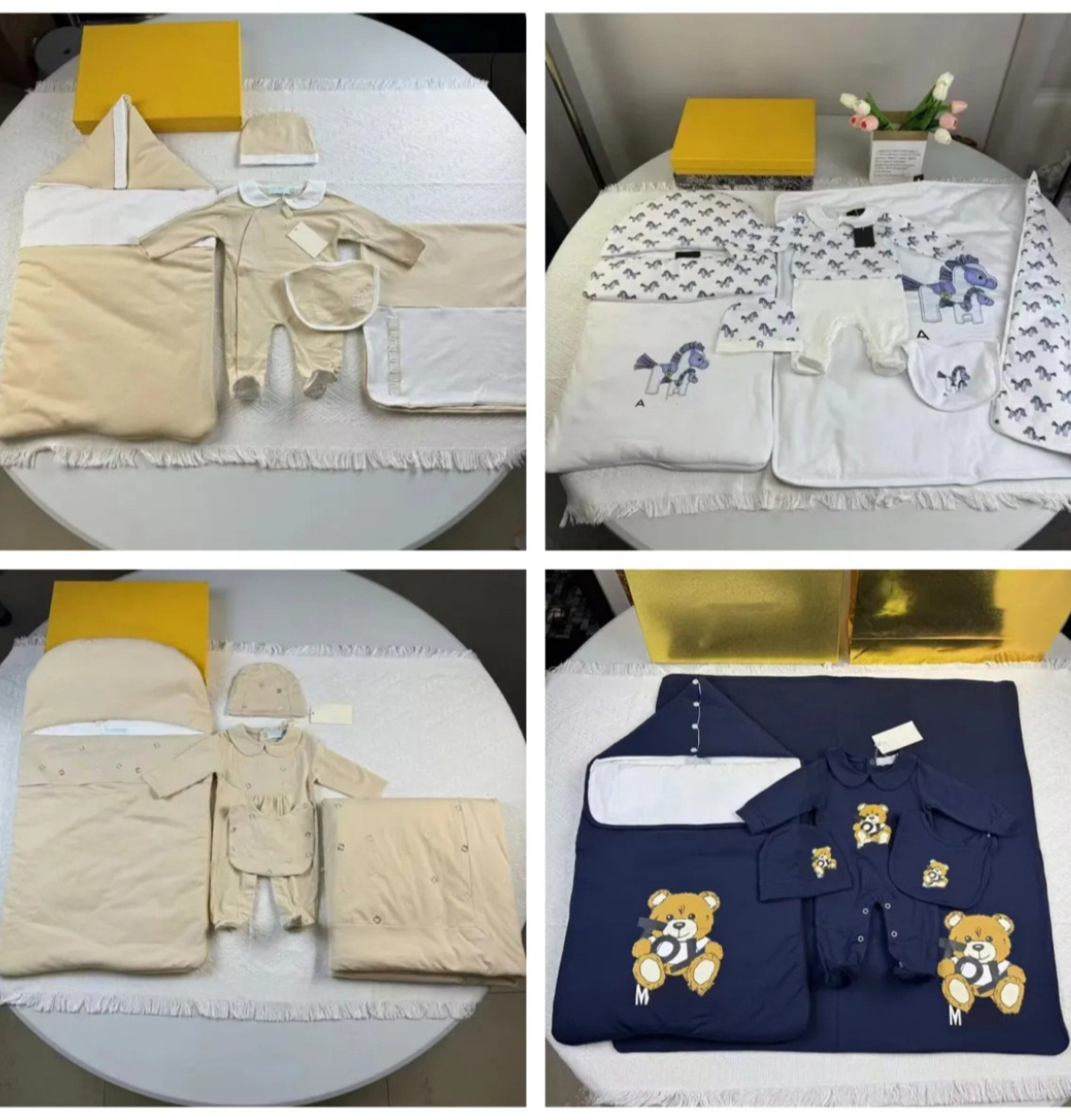Kids Designer Romper Hat Bib Quilt Sleeping Bag Five-piece Set Baby Boy Girl Outdoor Crew Neck Cotton Clothes Top Newborn Children Sweater Jumpsuits