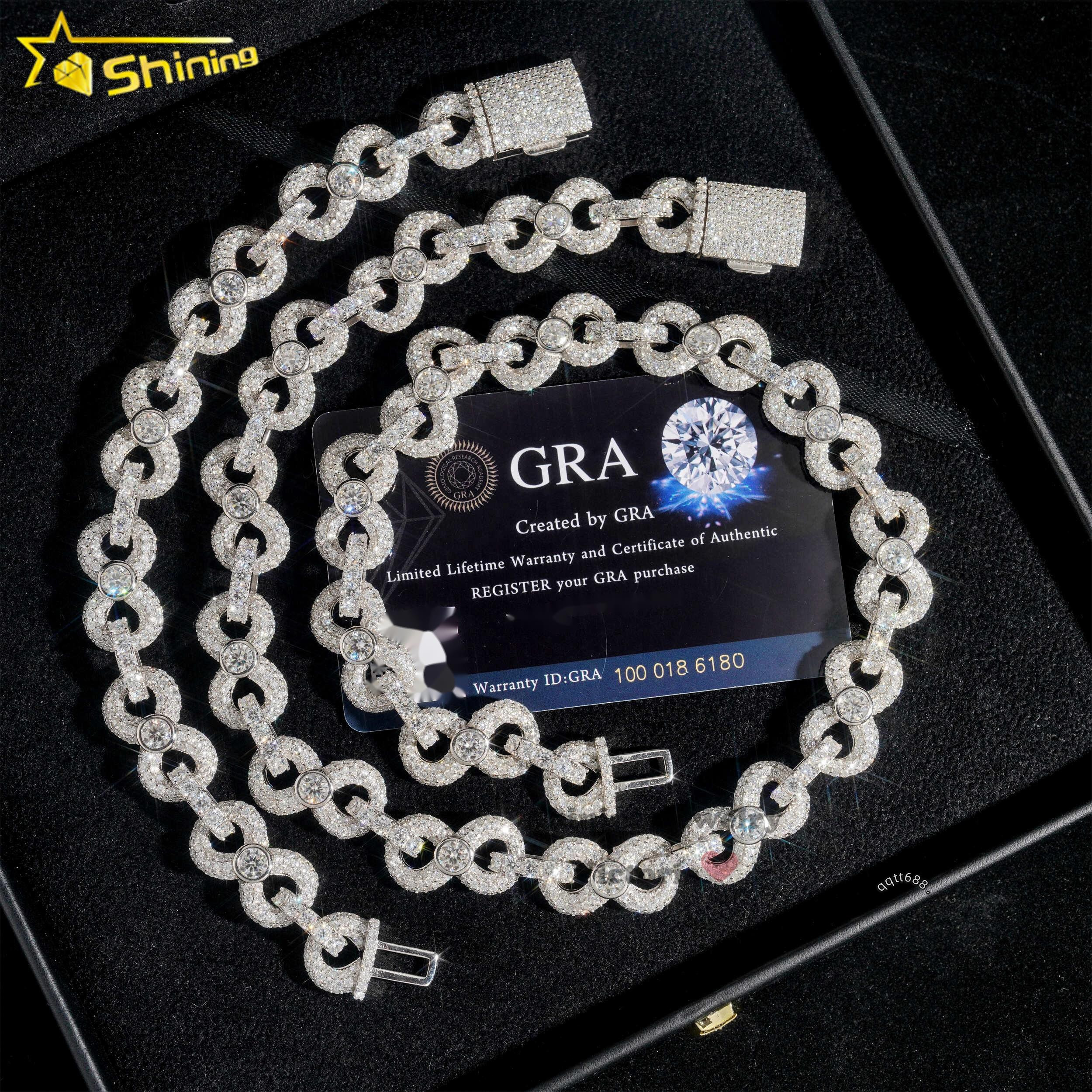 New Design 13mm Moissanite Necklace Sterling Silver 925 Vvs Moissanite Iced Out Diamond Bracelet Infinity Cuban Link Chain