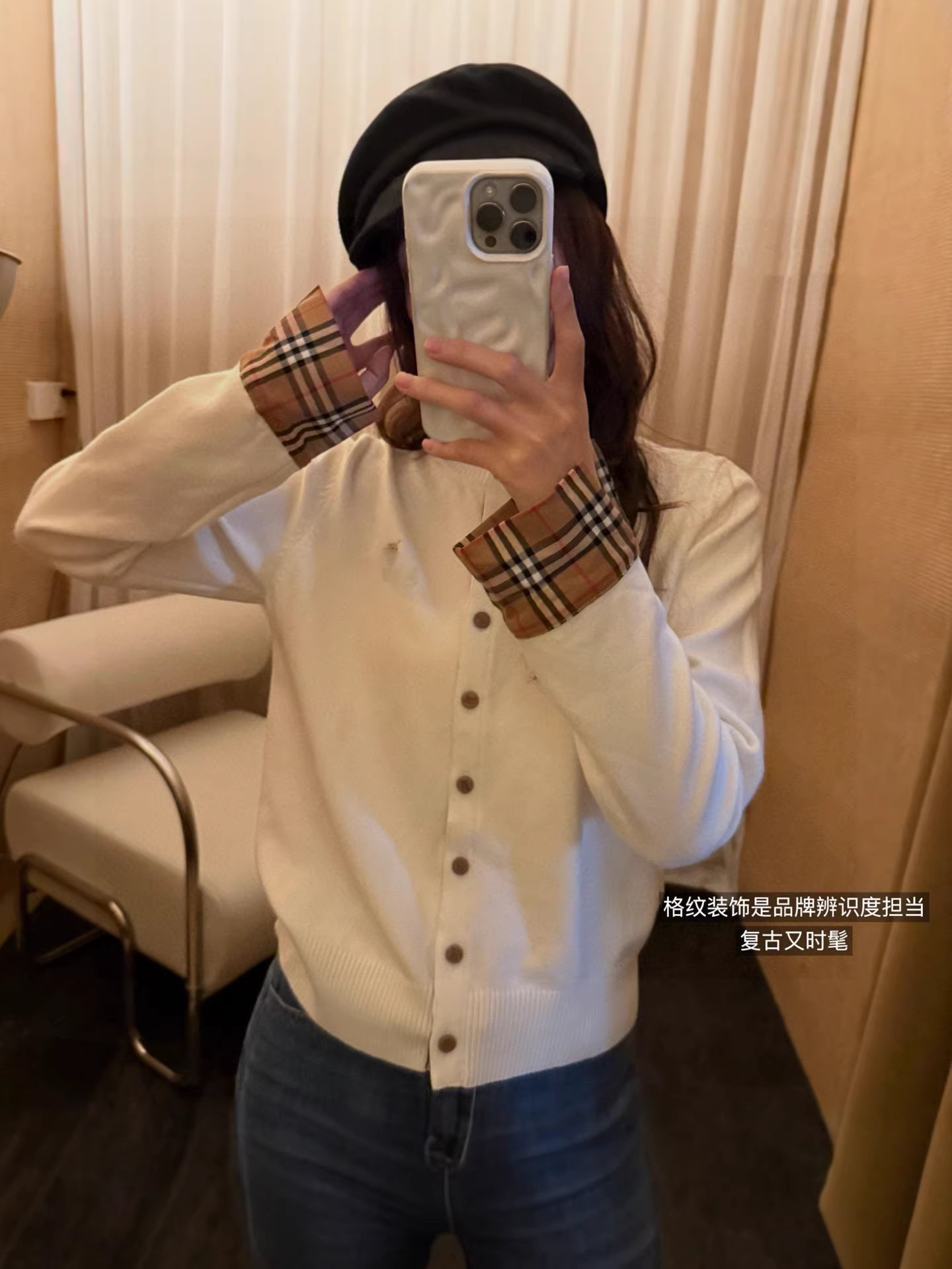 Women Spring Preppy Chic Hot Girl Knit Cardigan Vintage Plaid Spliced Cuff Crew Neck Sweater Coat Long Sleeve Knitted Outerwear