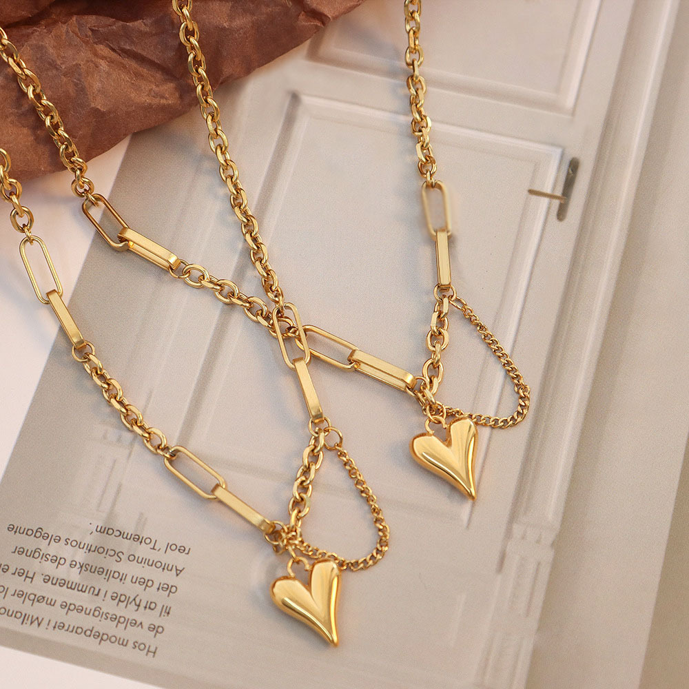 European American Style Tassel Heart-Shaped Titanium Steel Necklace For Women, Ins-Style Hip-Hop Jewelry, Fashionable And Light Luxury, Spring 18K G