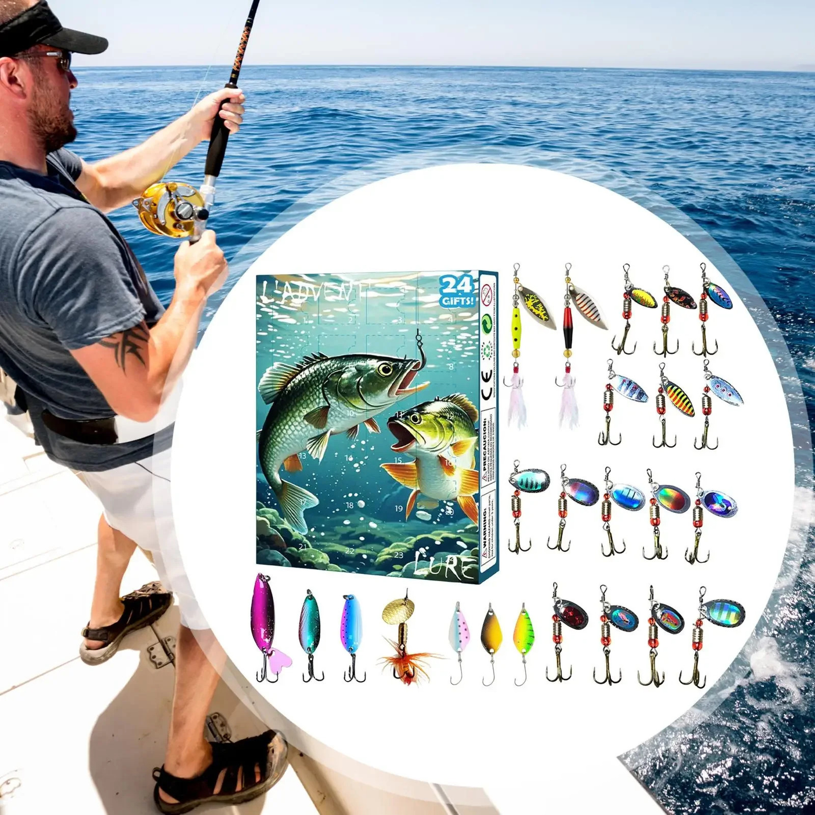 Fishing Lure Advent Calendar 24Day Countdown Box with Surprise Baits Holiday Countdown Decor Christmas Gift for Anglers 261017