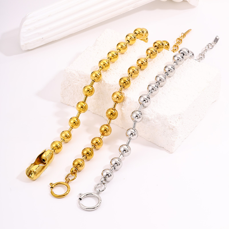 Titanium Steel Round Bead Bracelet, Non-Fading, Popular Cross-Border Style, Large Size, 18K Gold-Plated, Lightweight Luxury, Niche Design, Factory W