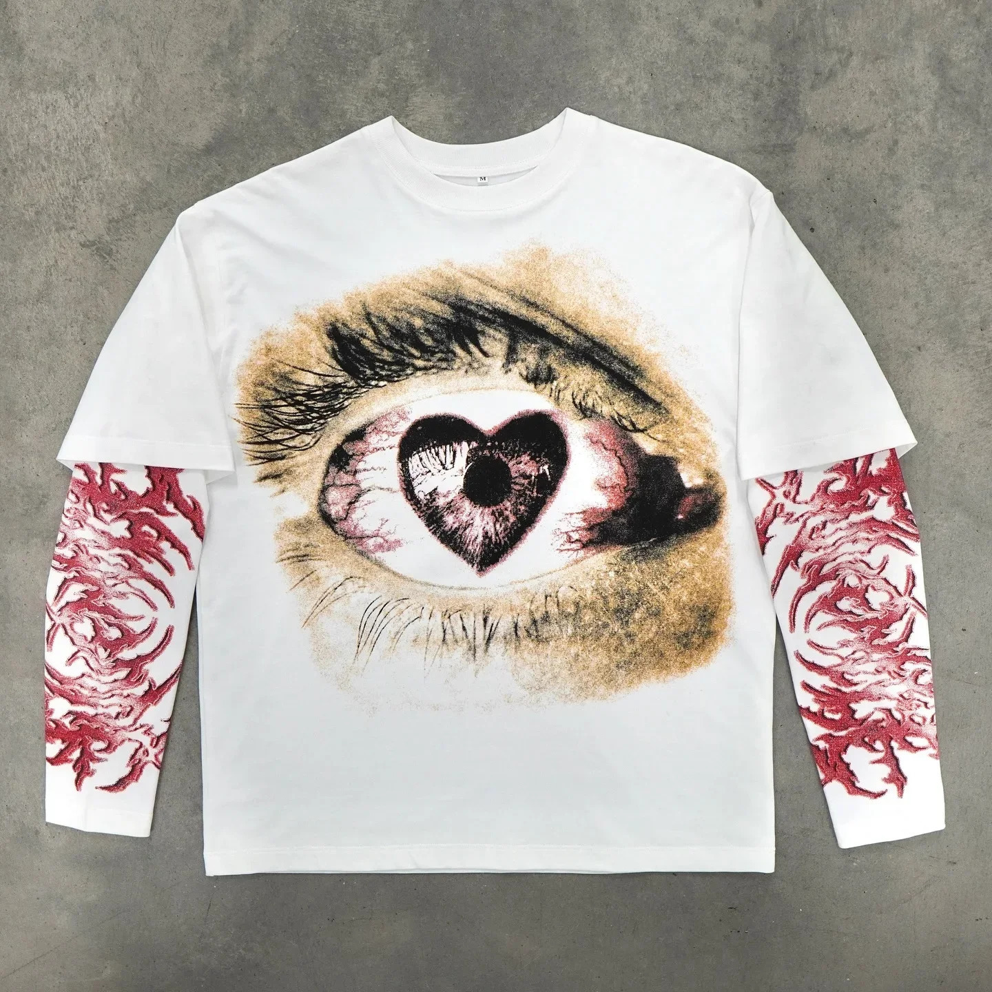 Autumn SINISTER Double Layer Tee Y2k Harajuku Love Eye Graphic Print Gothic Long Sleeve T Shirts Men Women Cotton Street Top 261014
