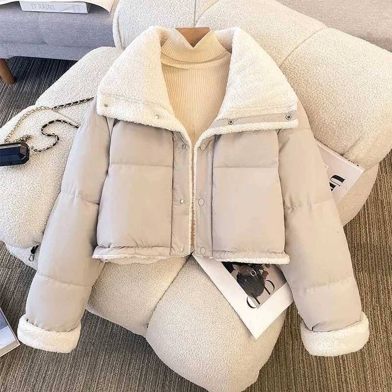 Women's Down Parkas Women's Down Cotton Jacket 2025 Double-sided Loose Thick Ladies Winter Parkas Coat Lapel Imitation Lamb Hair Female Ou