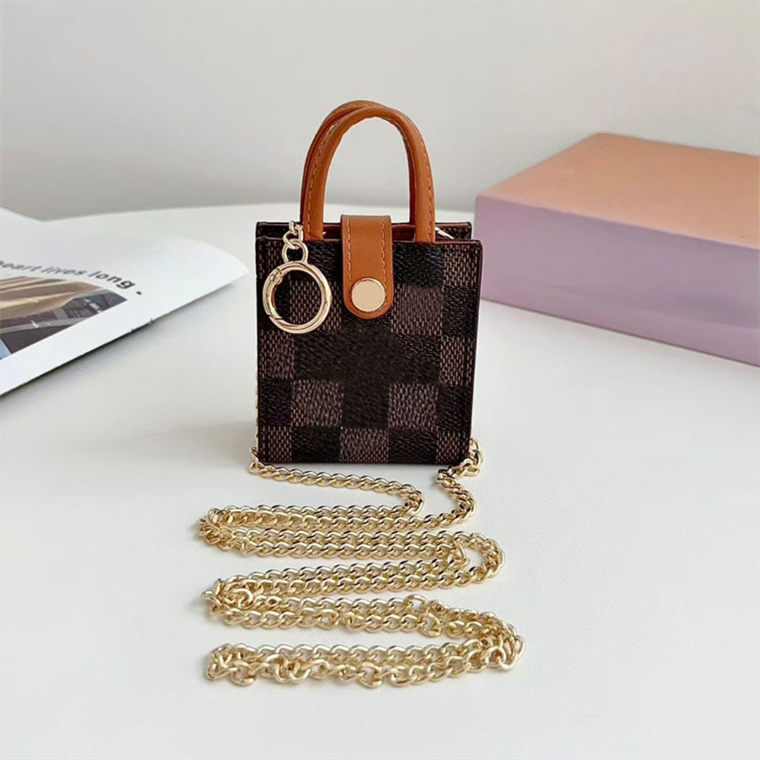 Designer Women's Mini Handbag Keychain PU Leather Mini Crossbody Bag Chain Shoulder Strap Letter Grid Mini Earphones Lipstick Coin Storage Bag