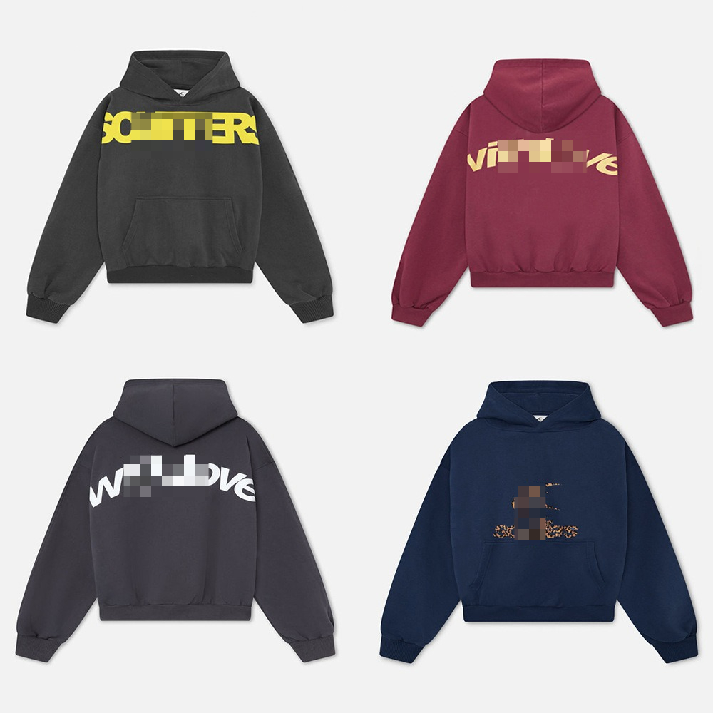 Men Women Same Style Heavy Weight 100% Cotton Hooded Sweatshirt Boxy Short Fit Cropped Pullover Casual Street Style Long Sleeve Hoody