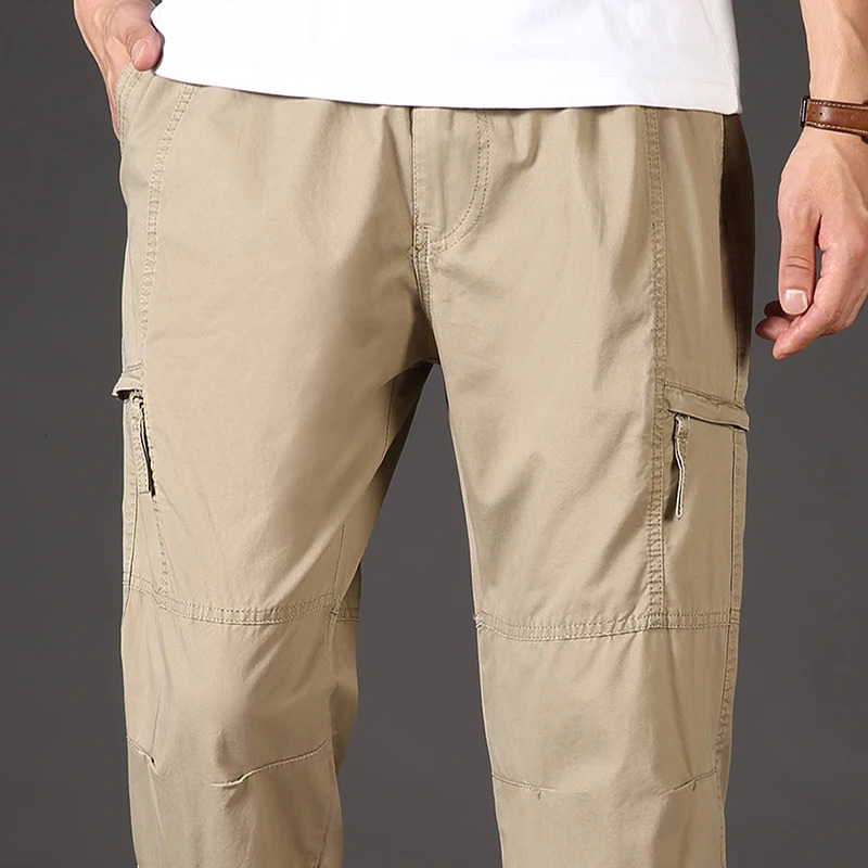 High Quality Mens Trousers Cargo Pants Zipper Pockets Elastic Waist with Banding Casual Sports Hiking Training Dungarees 261017