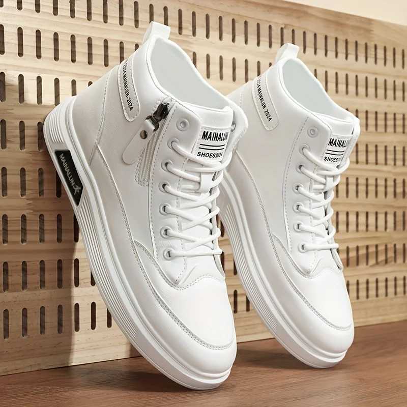 Casual Shoes High-Top Sneakers for Men Designed for All Seasons Featuring a Non-Slip PU Sole And a White Laceless Design Suitable for Urban H261016