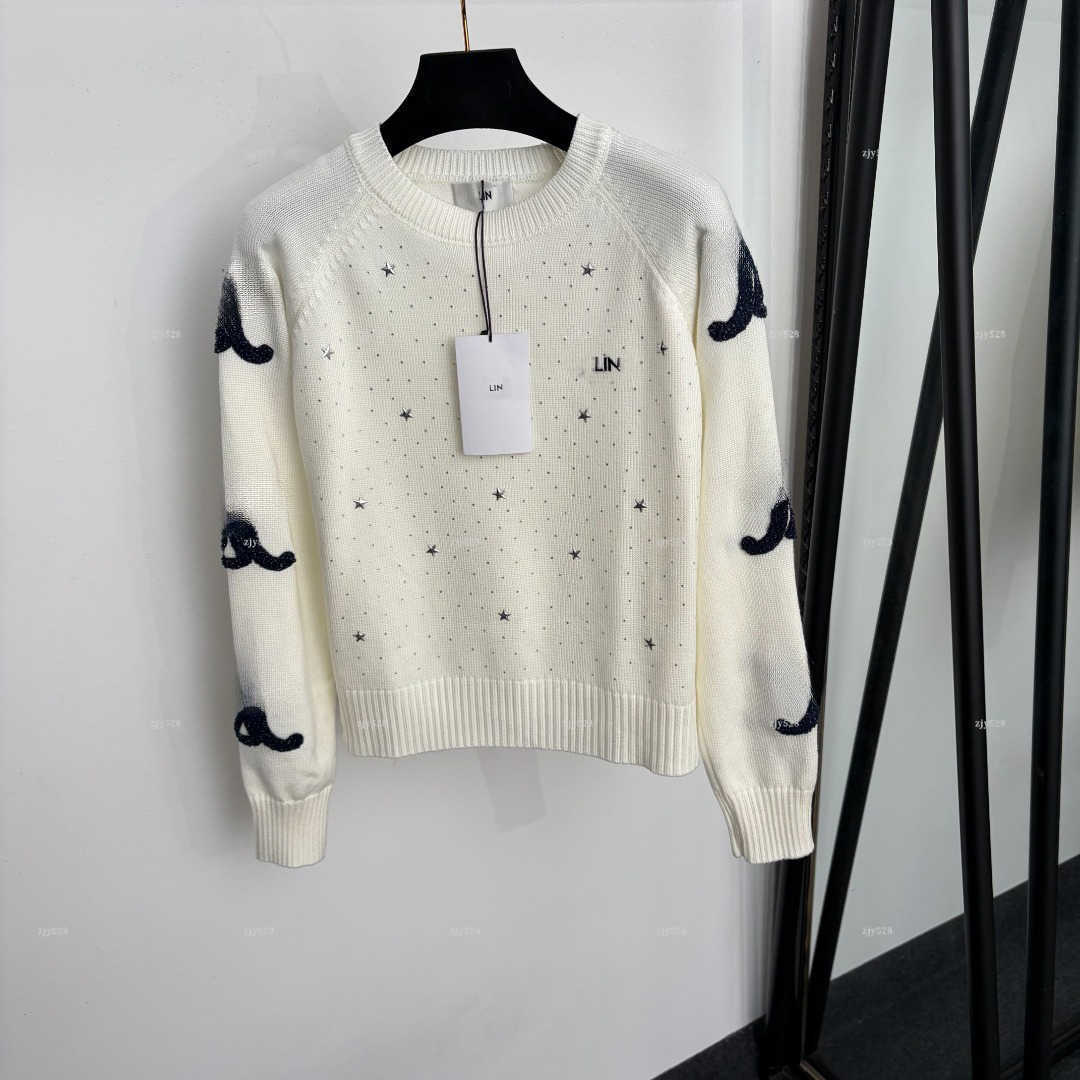 New lady Crew Neck Knit Sweater Star shining Pullover women designer clothes Embroidery Autumn Winter Long Sleeve Knit Top A608X12