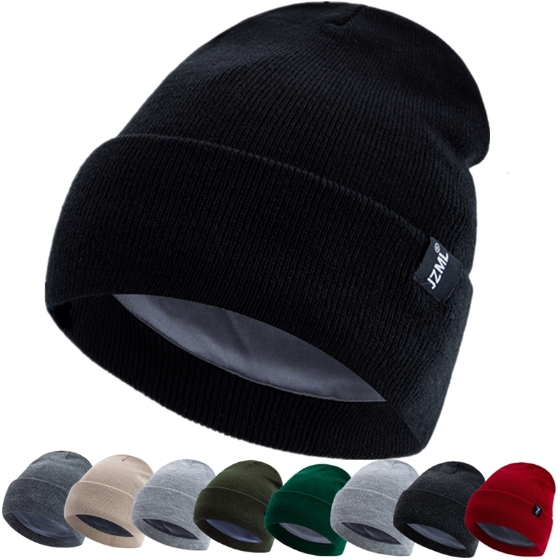 Style JZML Letter Plush Satin Lined Anti-Static Beanie Hat Autumn Winter Hats For Men And Women Outdoor Knitted Hats260920ww