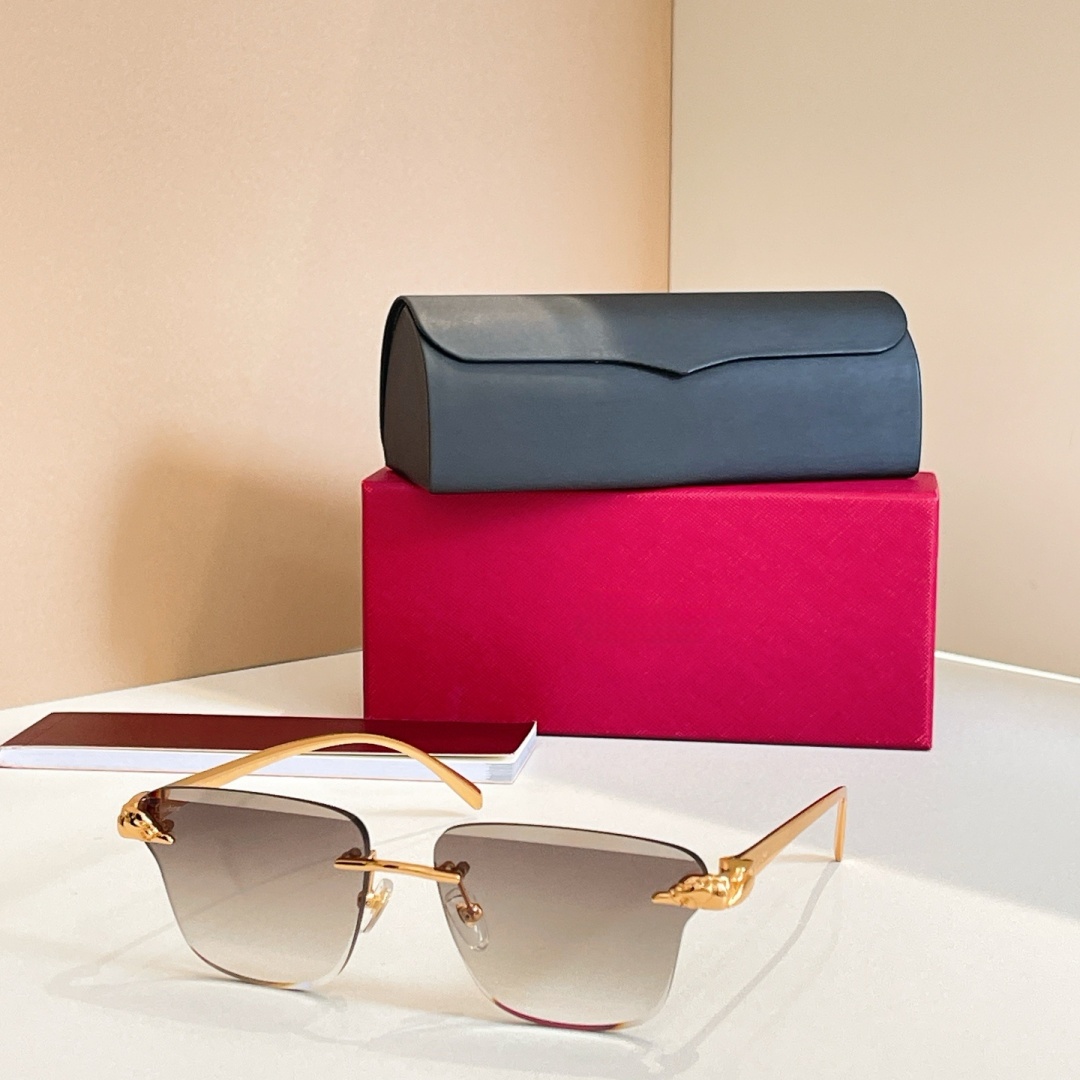 Rimless Square Cut Gradient Sunglasses Women Luxury Leopard Head Ornament Metal Temple Shades