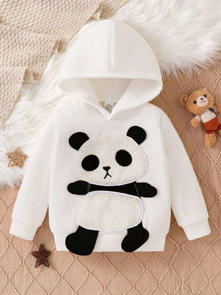 Girls Hoodie Spring And Autumn Fashion Sports Casual pullover Childrens White Giant Panda Embroidered Versatile Trend Crew Neck S