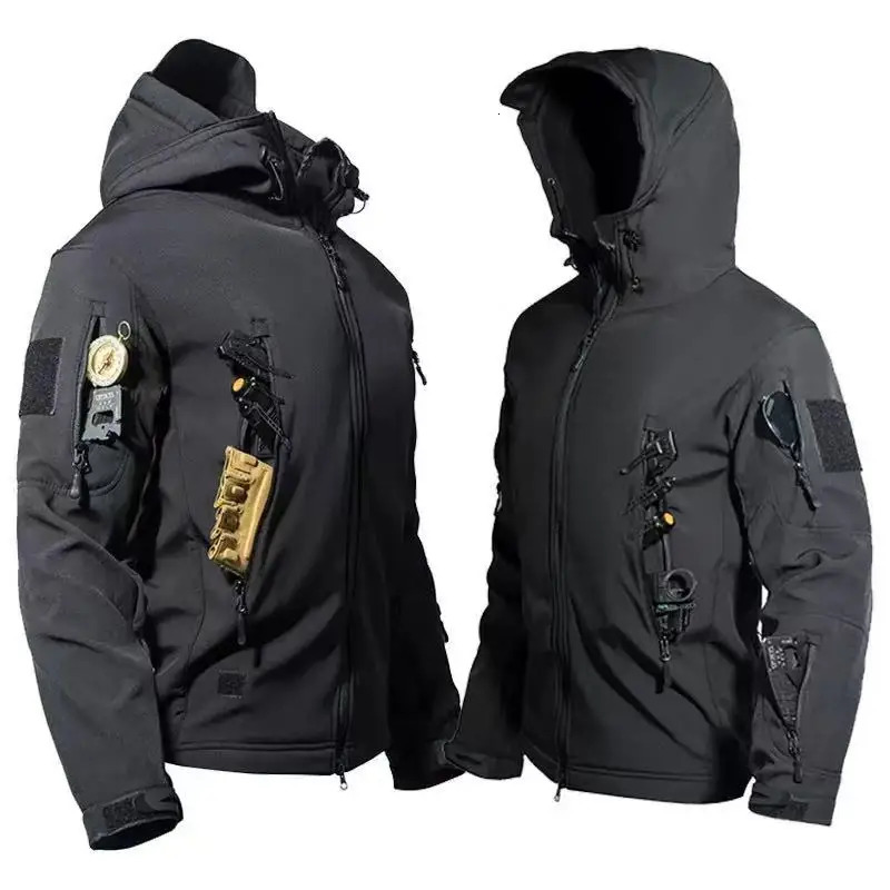Men Winter Autumn Fleece Tactical Parkas Waterproof Cargo Jackets Windbreak Hiking Camping Climbing Softshell Casual Hood Coats 261017