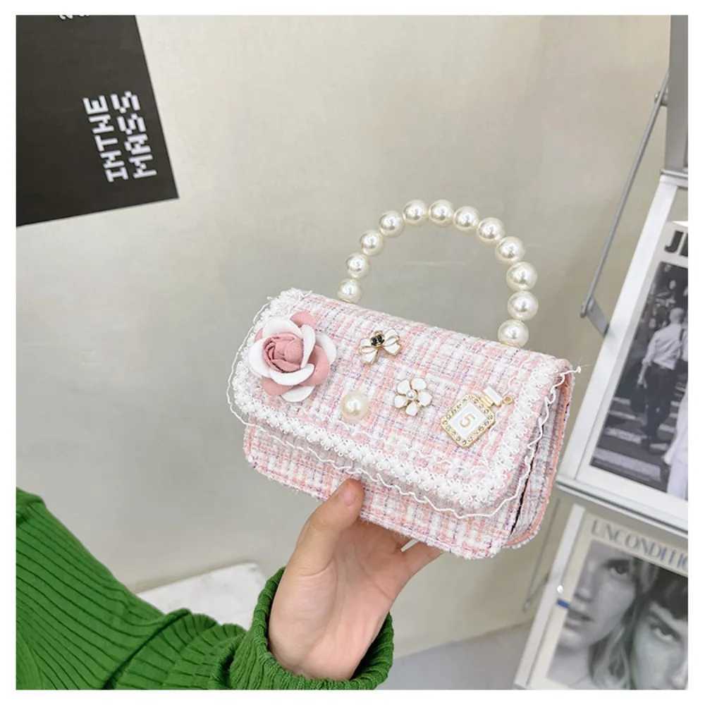 Fashion Flower Decoration Small Square Bag Mini Korean Style Crossbody Bags Pearl Handle Kid's Handbag Children L261017YL8C