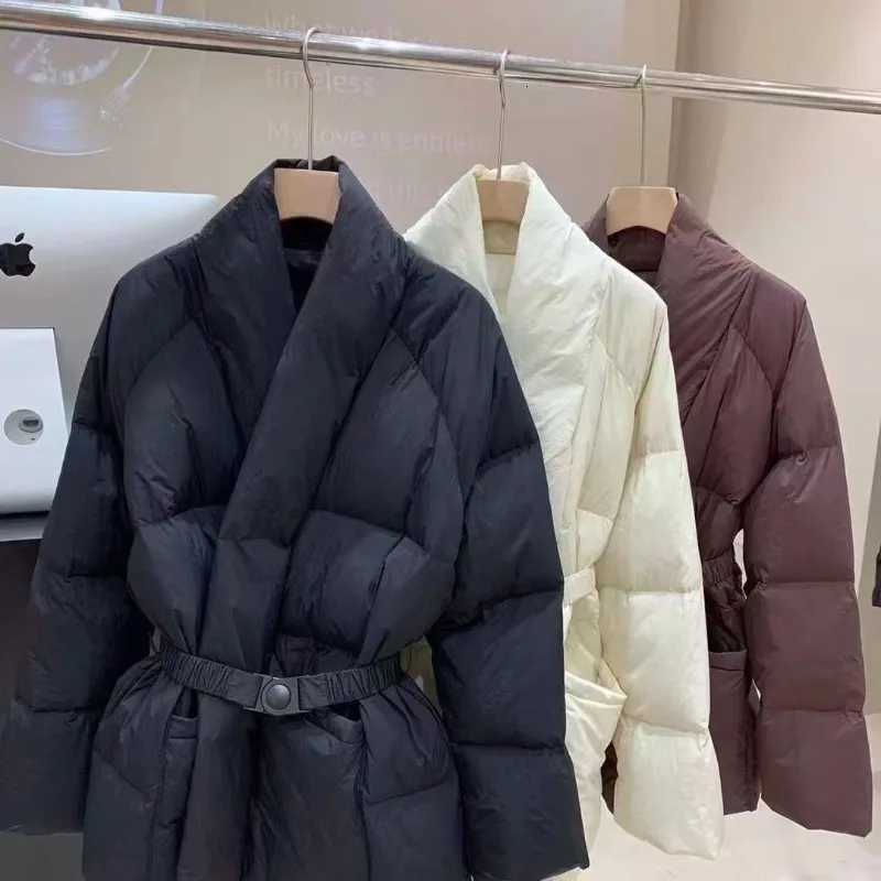 Women's Down Parkas Design sense down cotton clothes women's medium and long winter new Korean version lace-up waist thin jacket to keep w