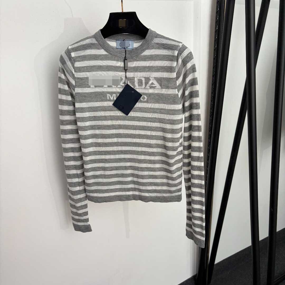 Designer High-End Style, Elegant Slim-Fit, Versatile Long-Sleeved Knit Sweater With Contrasting Color Stripes 84f0