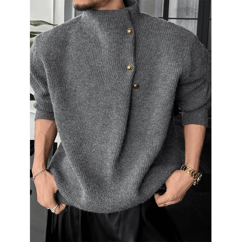 High-End Luxury Design Trend Coats Autumn Winter Knitwear Sweater Men High Neck Button Long Sleeve Pullover Business Casual Tops