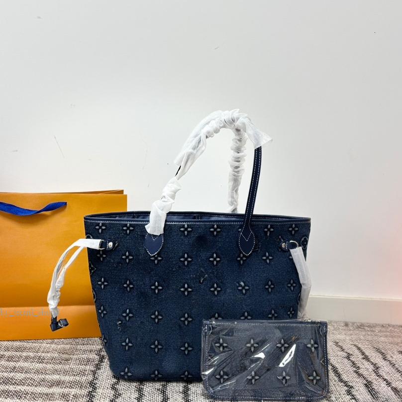 Blue Denim Denim Pillow Bag Vintage Style Cowhide Leather Shaped Handle Detachable Shoulder Strap Single Shoulder Bag a5