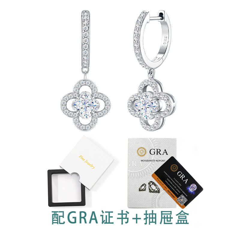 Luxury earrings S925 silver moissanite earrings pendant designer earring for woman clover earrings hollowed out jewelry