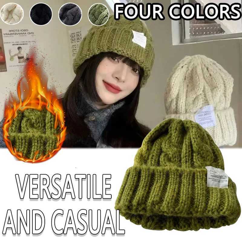 Beanie/Skull Caps New Women's Winter Hat 2024 Beanie Hats for Women Knit Cap Fashion Warm Wool Couple Cap Bonnet Woman Winter Twist Female Bonn